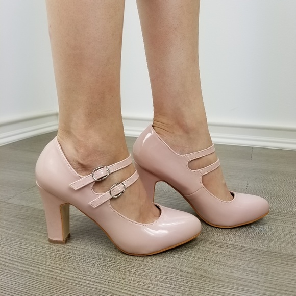 Shoes - Double strap patent rose pink heels